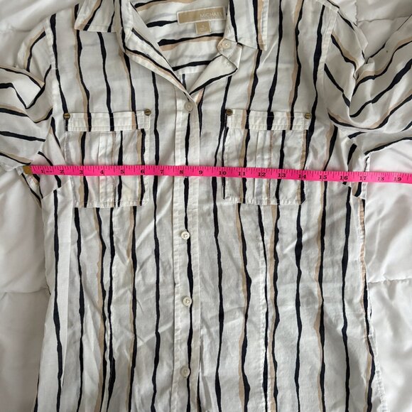 MICHAEL Michael Kors Women's Wavy Print Cotton Button Up Shirt White Tan Black S - Picture 8 of 10